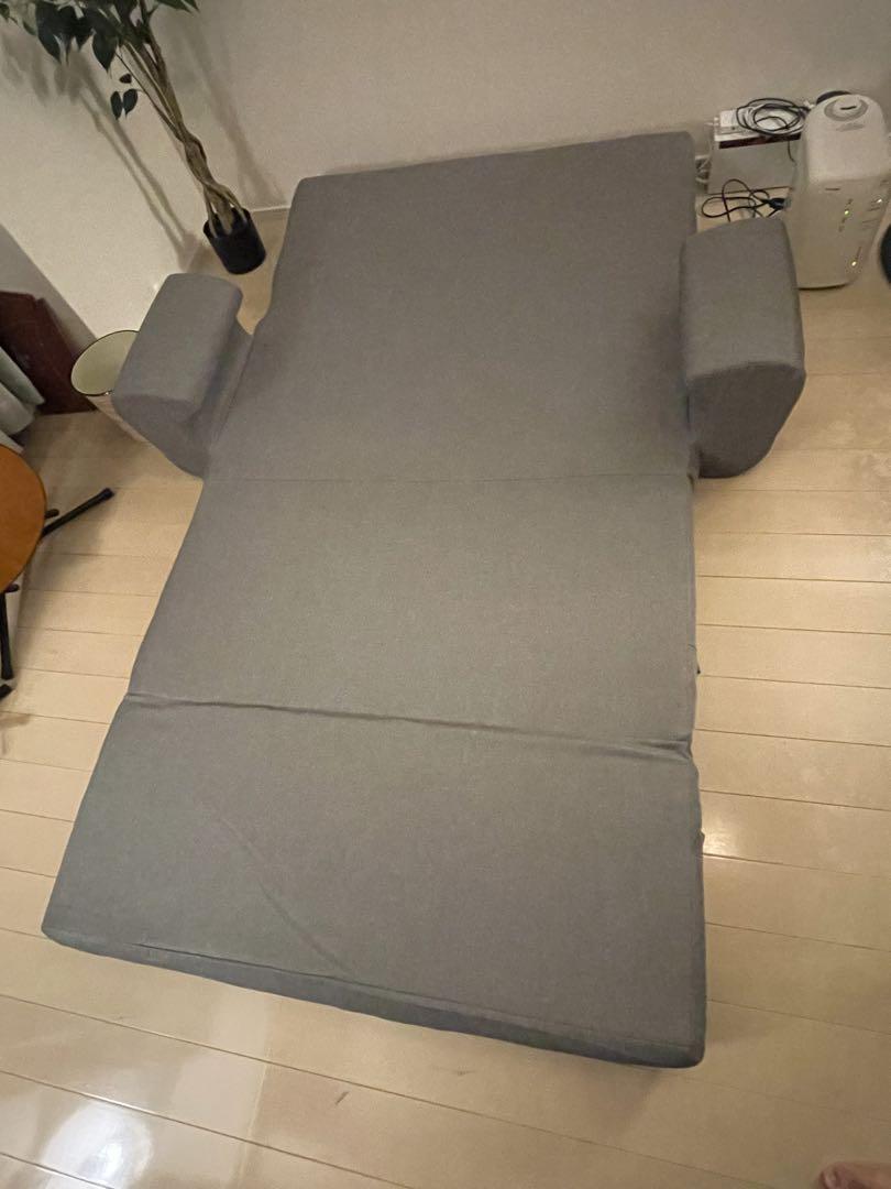 グレー ソファベッド クッション付き