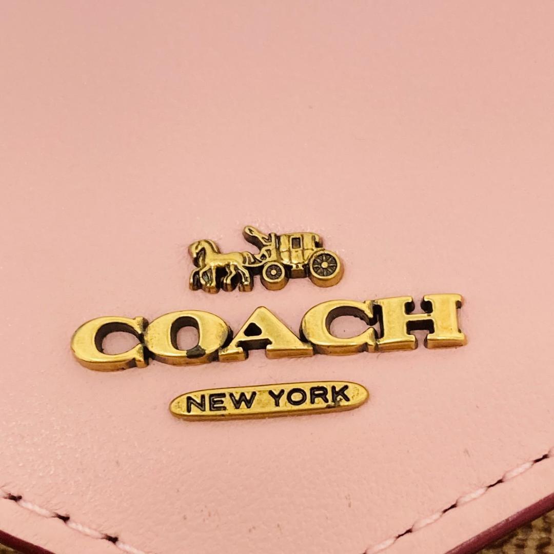 R7-077 COACH コーチ 三つ折り財布 シグネチャー ピンク