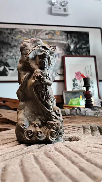 石像 渡海観音仏像 茶台 机 鎮宅 辟邪 開運 風水 招財 工芸品 置物