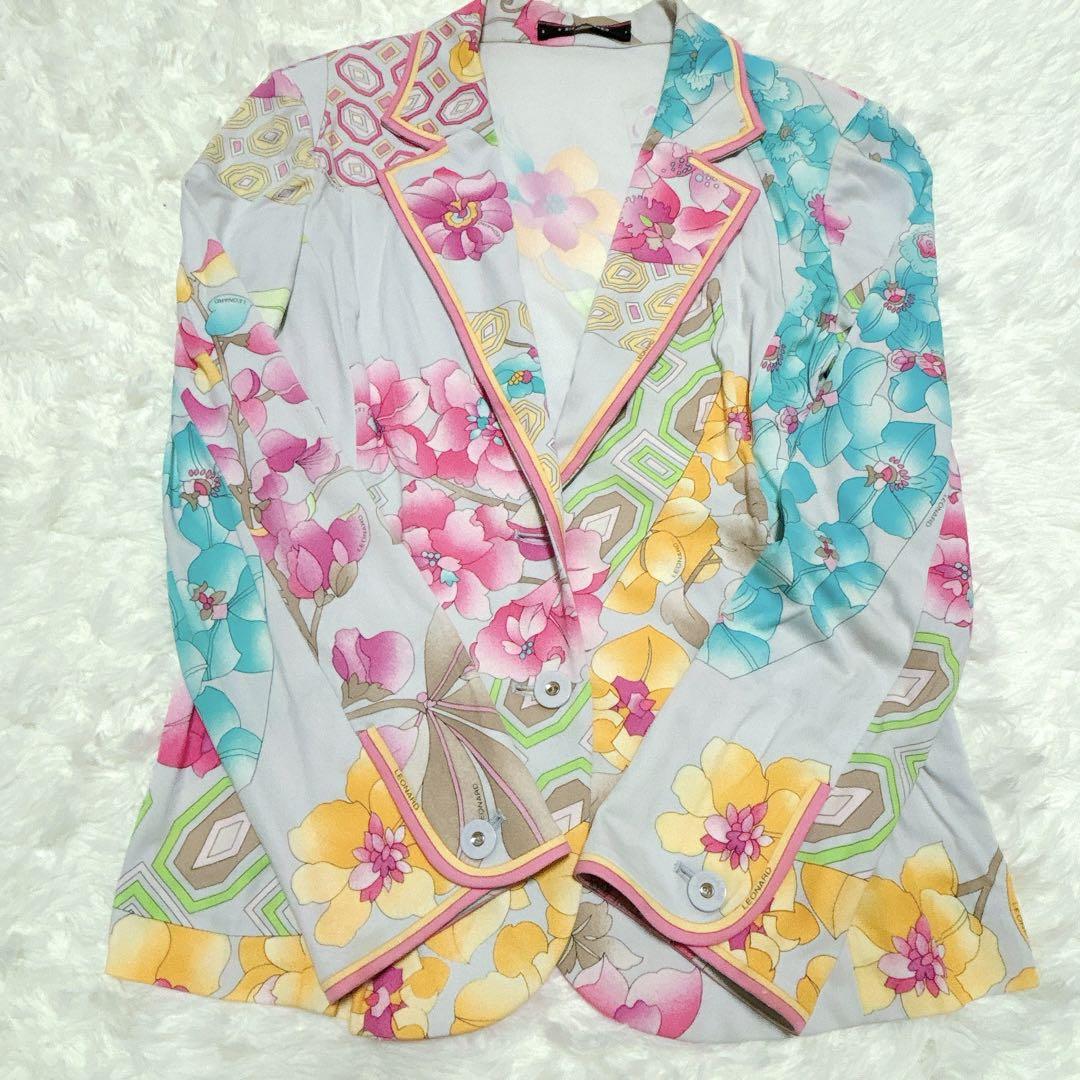 極美品✨️LEONARD】 L 40 カンカン素材 お花柄 上品 近年タグ