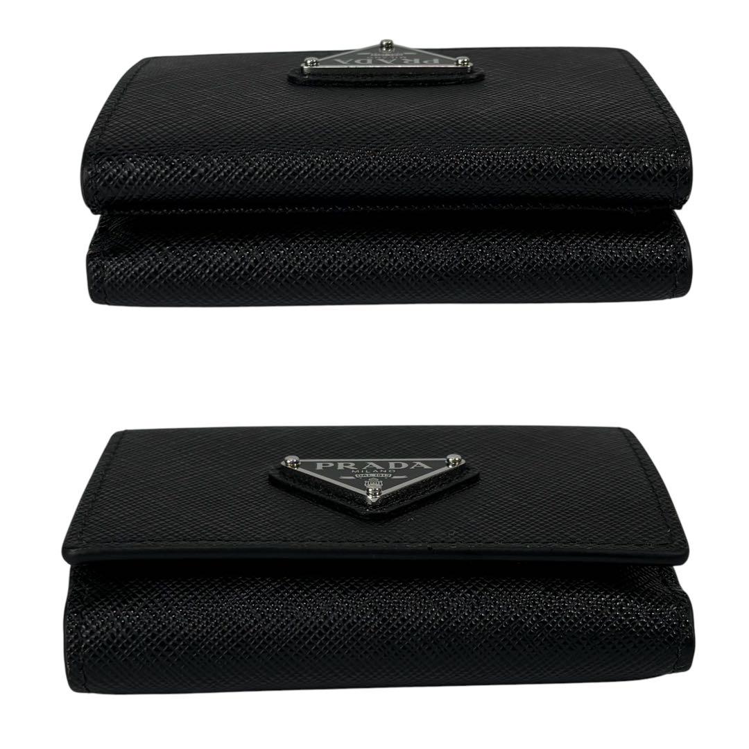 美品・ICチップ　PRADA プラダ　サフィアーノ　三角ロゴ　三つ折り財布 美品・ICチップ PRADA プラダ サフィアーノ 三角ロゴ 三つ折り