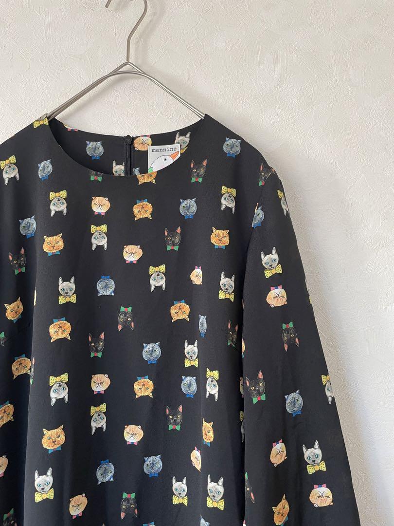 美品★mannine マンナイン ワンピース ネコ 日本製