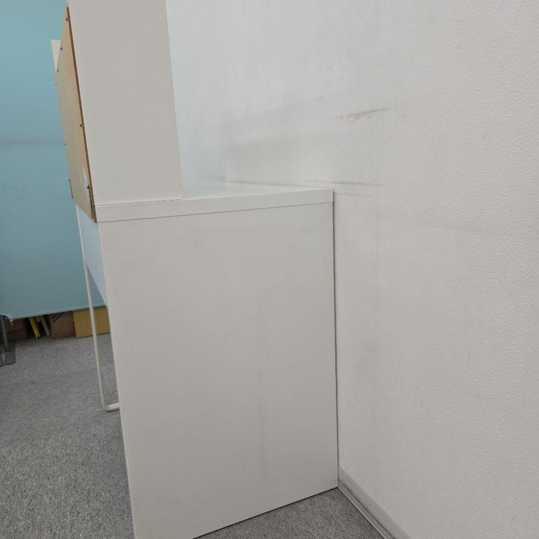 値下げ【美品】IKEAイケア MICKEミッケ ホワイト上部棚付き 引き出し付机