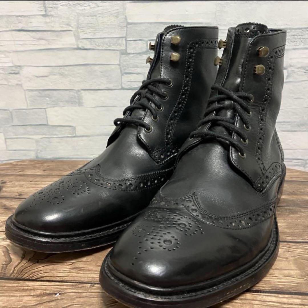 【27.0cm】COLE HAAN ロングウィング ブーツ フルブローグ 本革