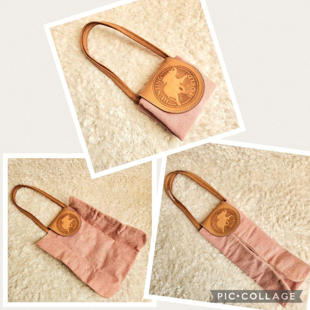 HUNTING WORLD☆キャンバス×レザー ヌメ革 折りたたみトート