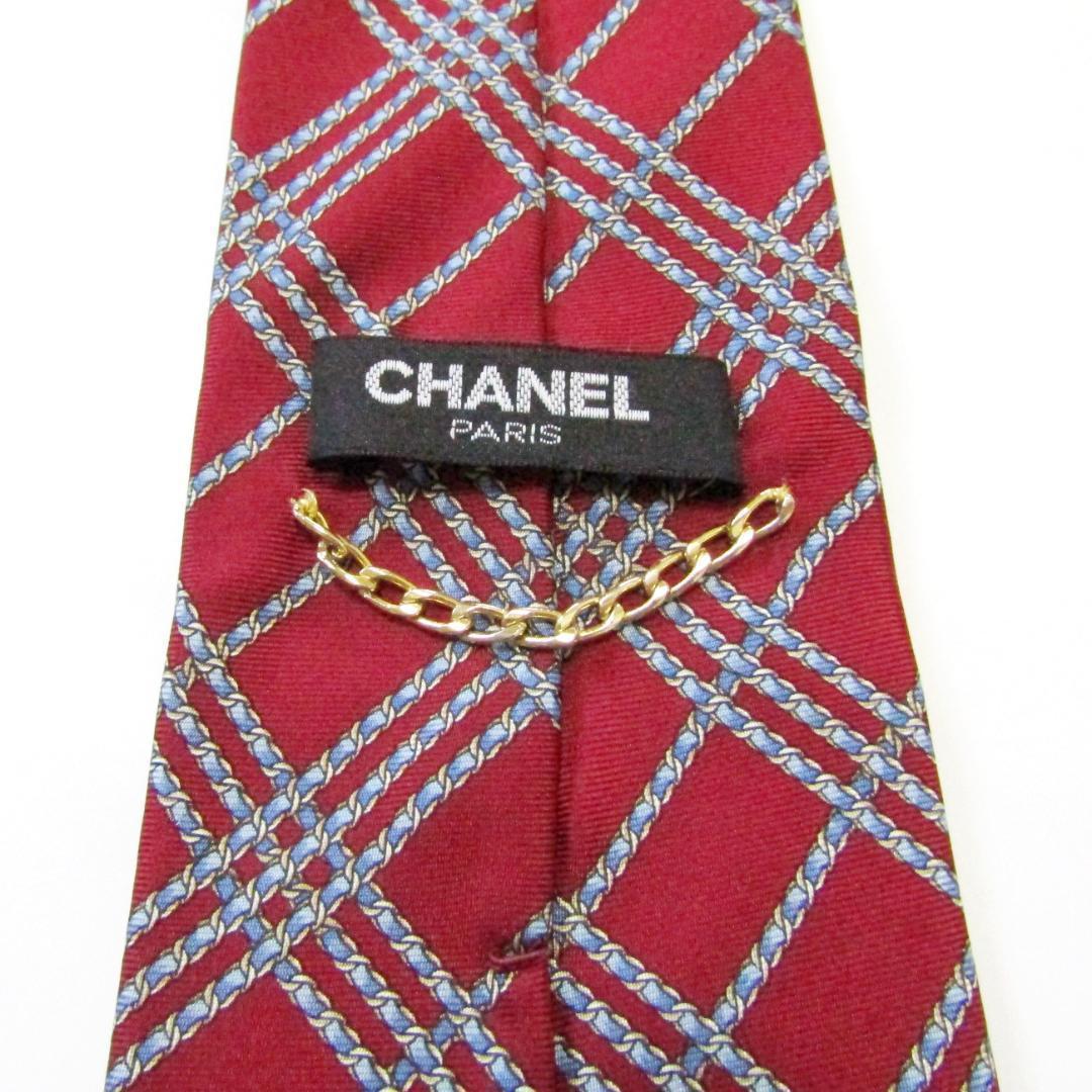 【ブランドネクタイ】CHANEL▼シャネル▼シルク100%▼ワインレッド系
