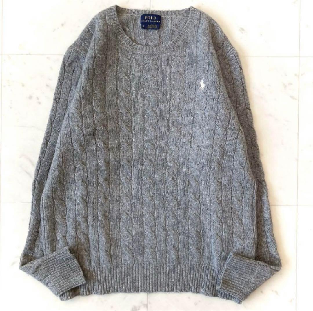 ポロラルフローレン ケーブルニット カシミヤ混 グレー ホースロゴ 7,200円