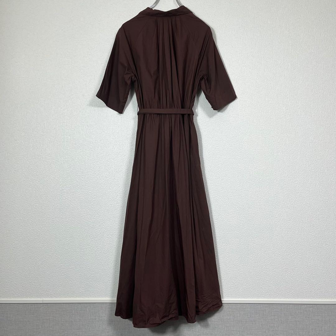 ヌキテパ ギャザーシャツワンピース フ リボン マキシ丈 茶色 開襟 SIZE ne Quittez pas DECORATOM_COM_BR