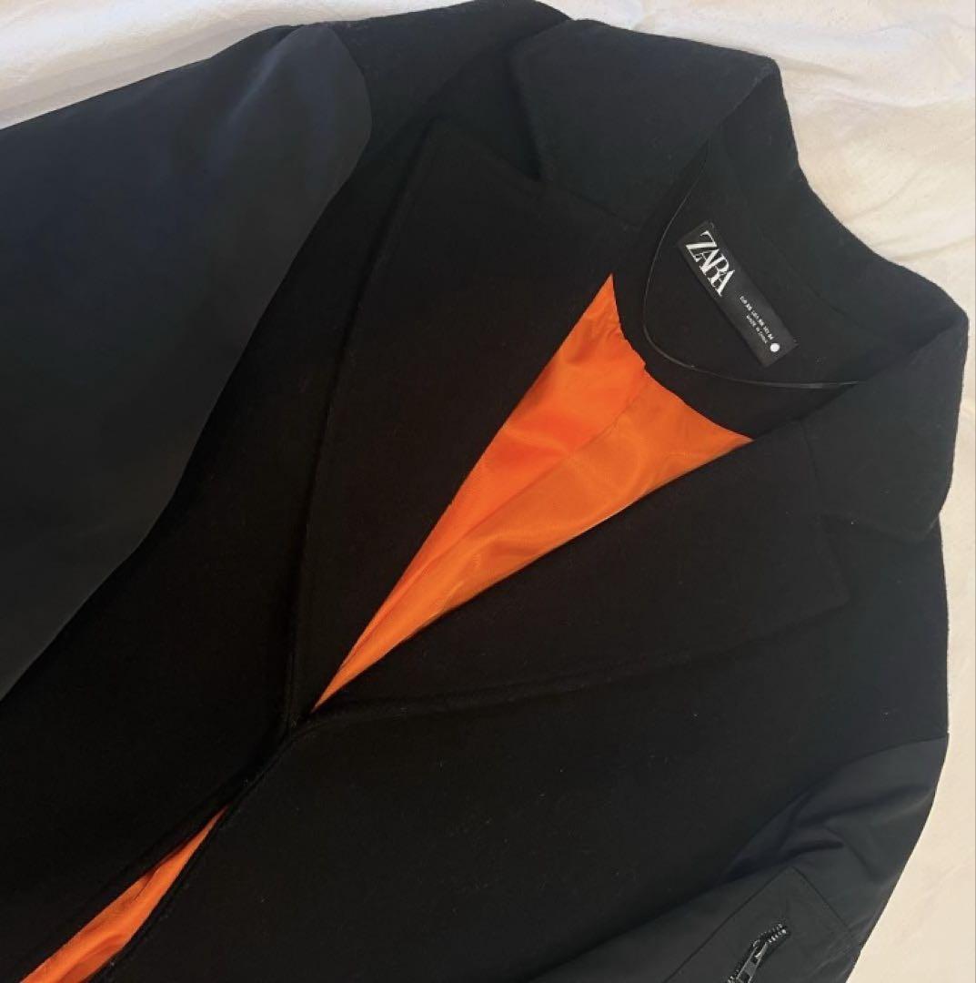 【美品】ZARA マッチングボンバーロングコート ブラック　オレンジ　XS