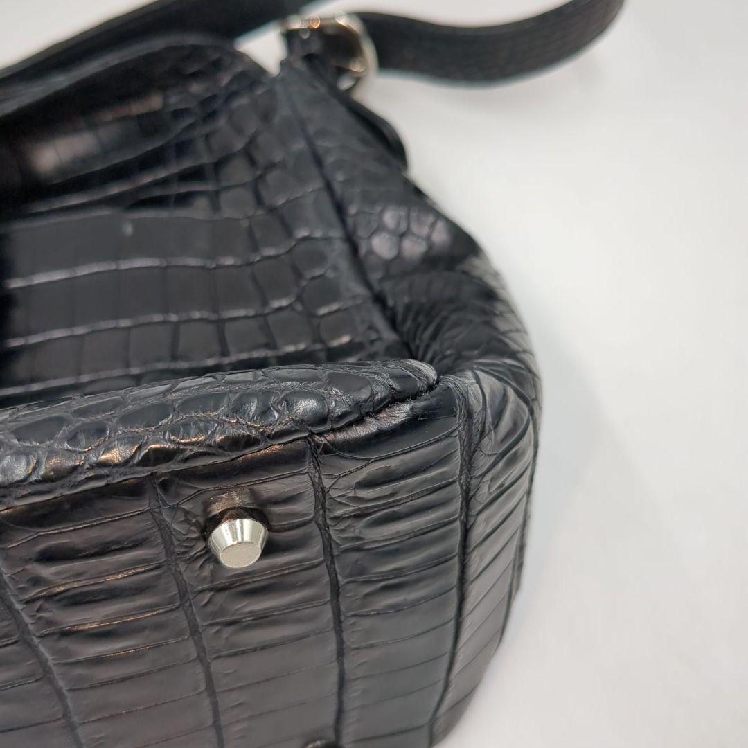 美品　ショルダー　クロコ　センター取り　黒　JRA
