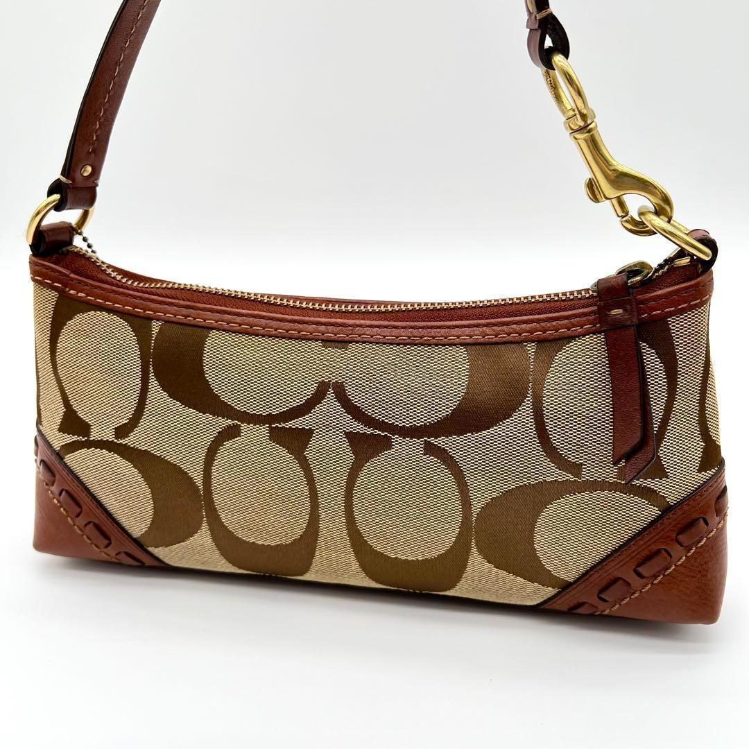 【美品】COACH シグネチャー デミポーチ ハンドバッグ キャンバス レザー