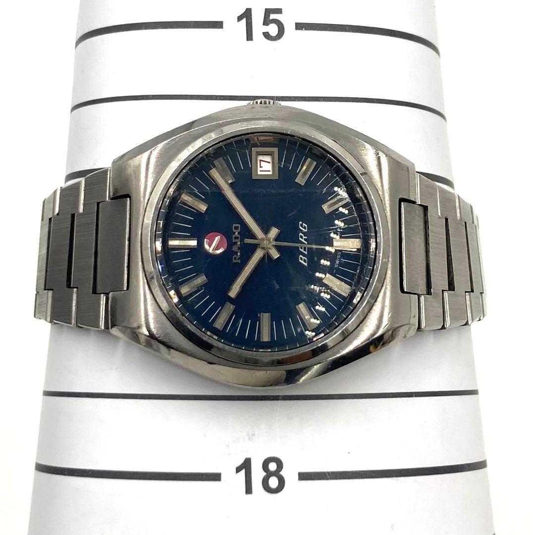 【稼動】 ラドー 腕時計 ベルグ 自動巻き 青文字盤 メンズ3面カットガラス