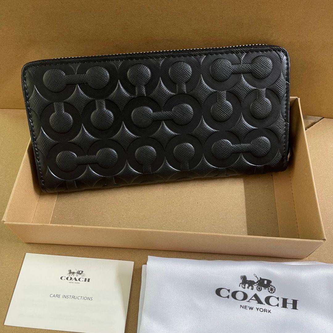 専用コーチ COACH 長財布メンズ F60735　財布　ブラック　型押し コーチ COACH 長財布メンズ エンボス 黒 ブラック F60735 - 小物安価
