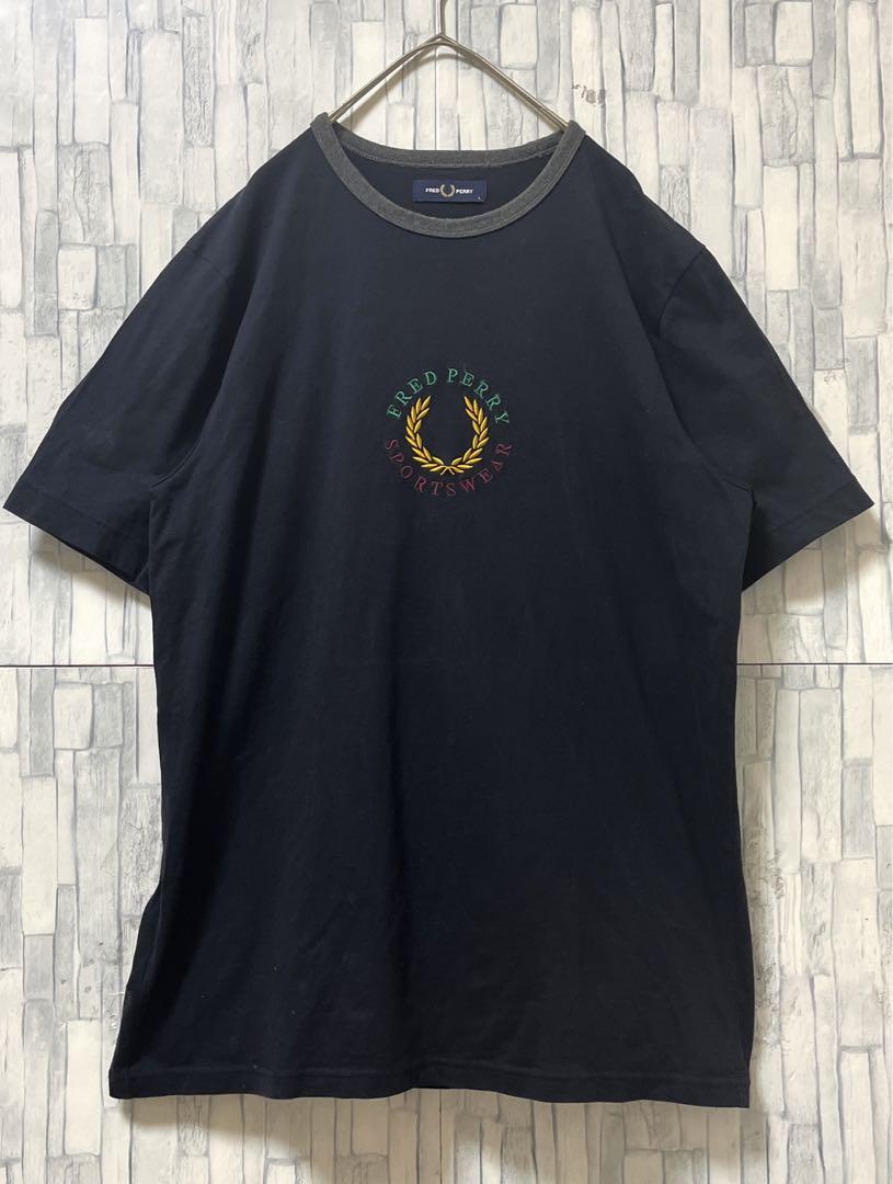 フレッドペリー 半袖 リンガーネック Tシャツ L ブラック 刺繍