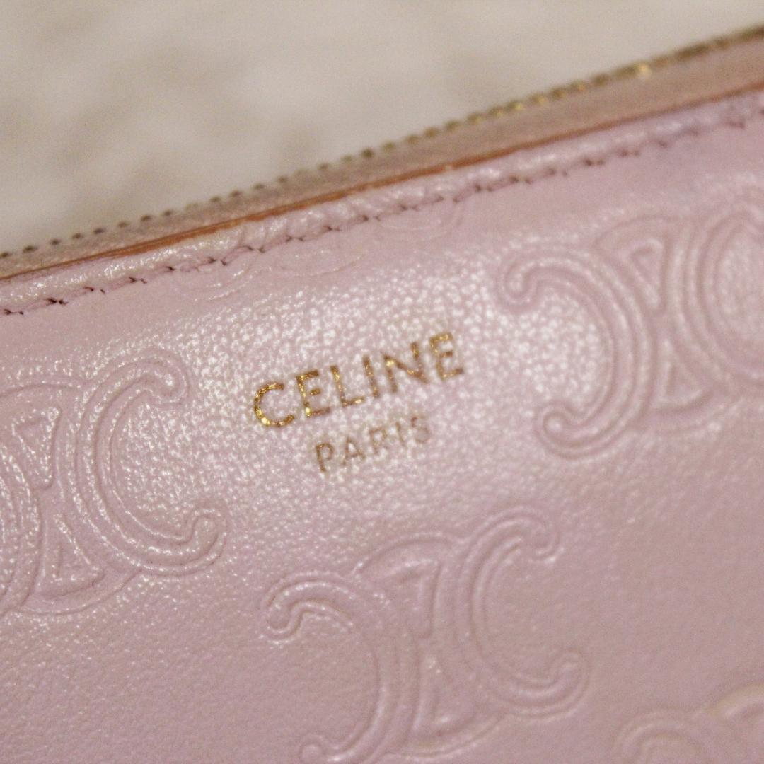 美品 CELINE セリーヌ 長財布 ラウンドジップ トリオンフ レザー ピンク