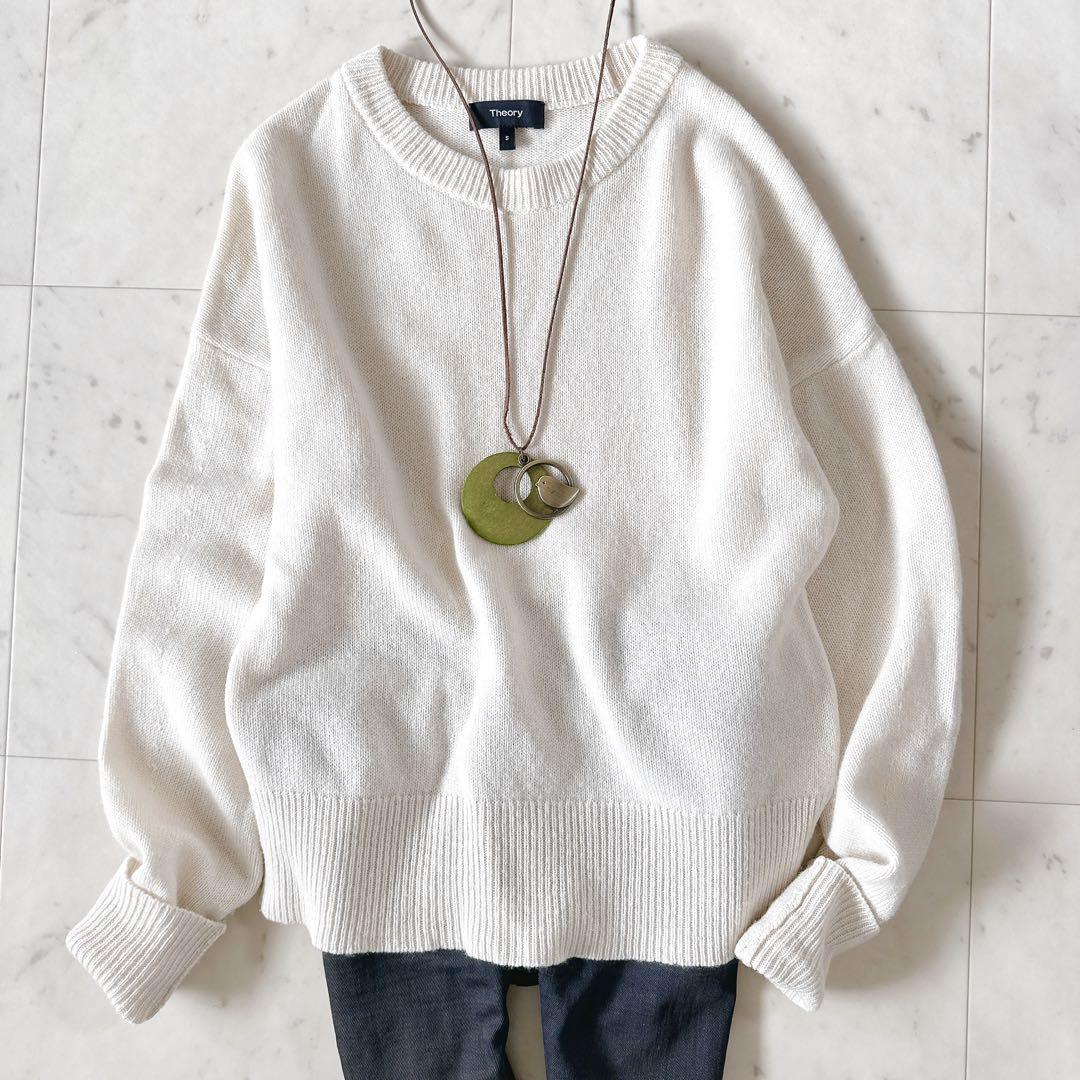 美品♪セオリー カシミヤクルーネックニット ドロップショルダー カシミヤ100%