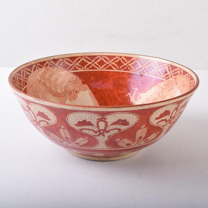 九谷焼　古九谷　八郎手　赤絵　神獣文　鉢　時代箱　M　R8749