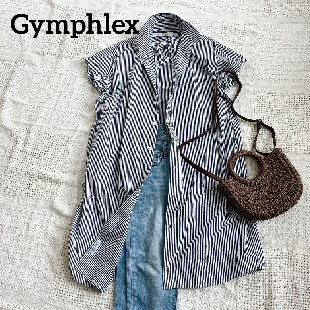【美品】Gymphlex ジムフレックス ストライプ 半袖シャツワンピース