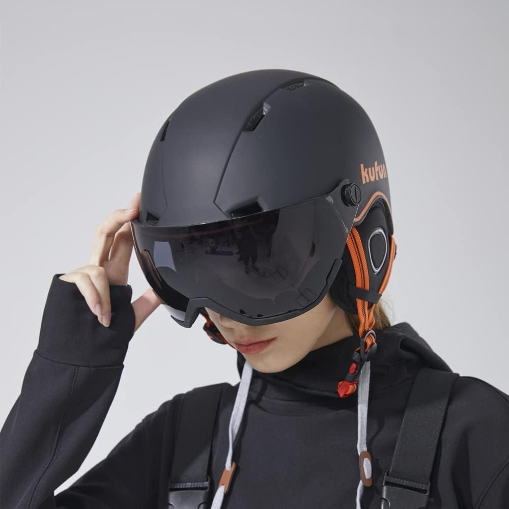 kufun スキー&スノボ メガネ対応 ヘルメット バイザー付き ブラック