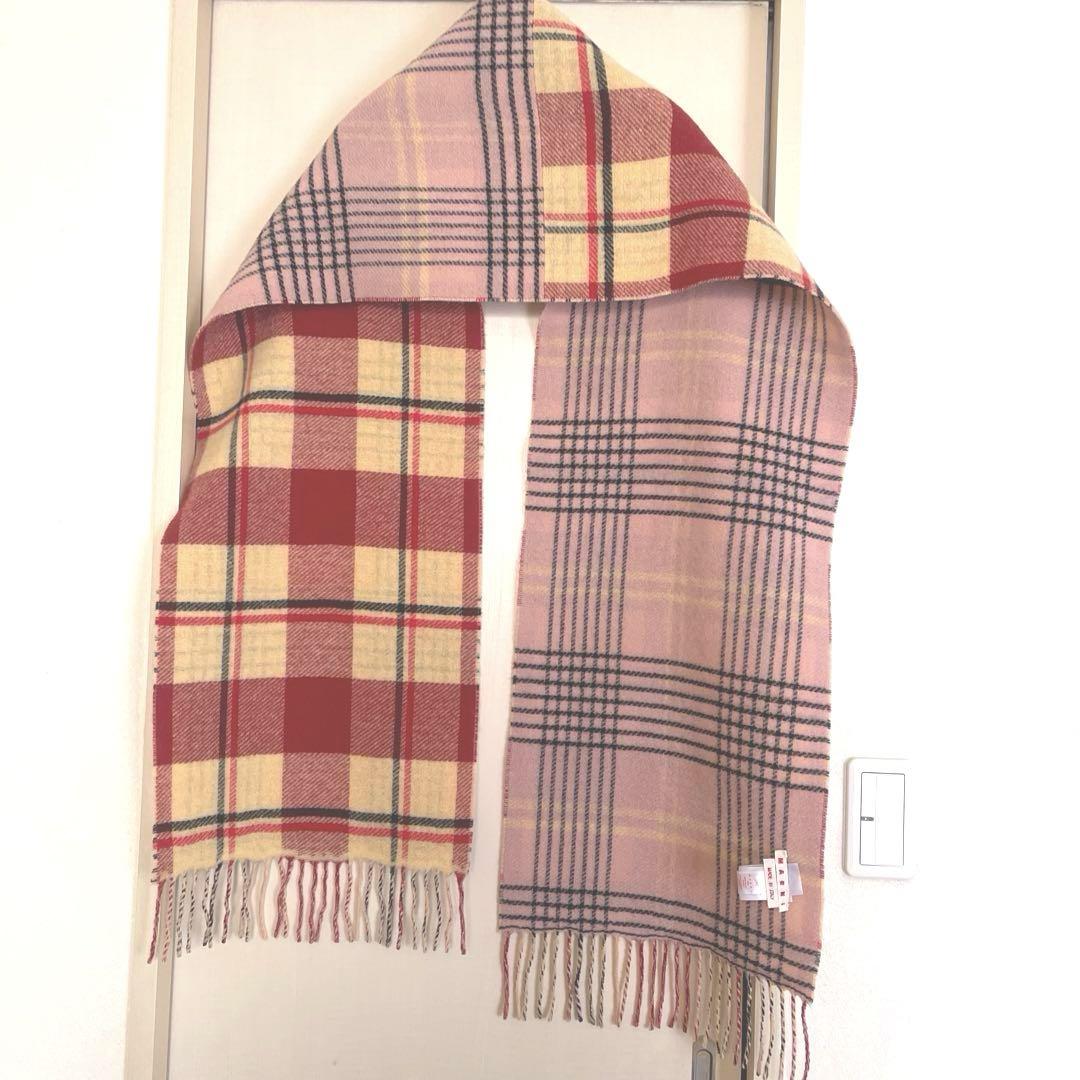 【関税込み】Marni ベージュ ダブルチェック ウール マフラー マルニ MARNI MARNI マフラー SCZC0068Y0 UAW031 ロゴ （00W60