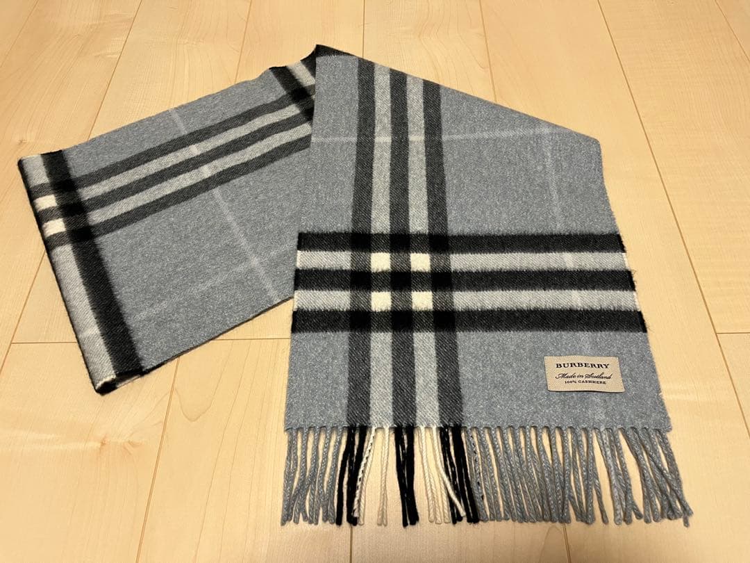BURBERRY バーバリー マフラー カシミア100％ くすんだ水色系