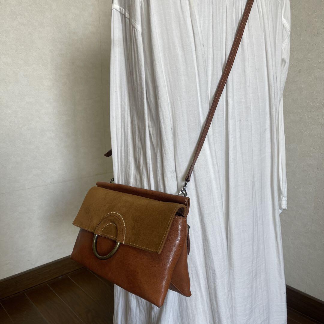 gentenゲンテン本革ブラウンレザーLeatherショルダーバッグ ◇ 良品 genten ゲンテン コズモ レザーショルダーバッグ