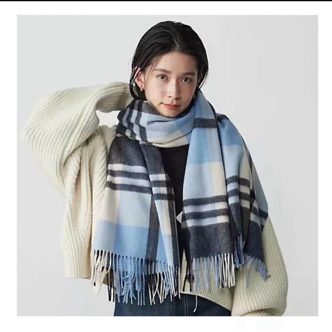 Joshua Ellisブラックウォッチ カシミヤ大判 ストール ブルー
