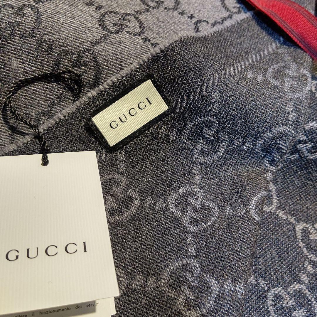 ❤紙タグ箱付き❤最高級ウール GUCCI マフラー ストール❤グレー＆ブラック❤