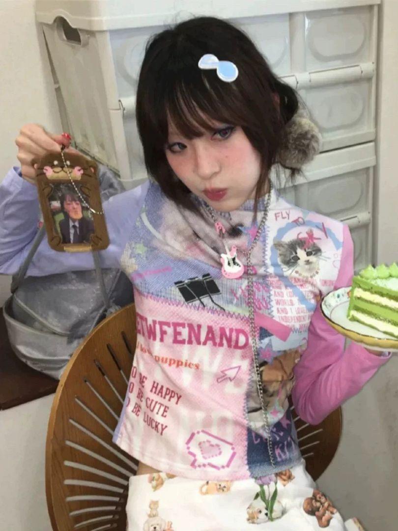 【Y2K】平成ギャル！LOVEキュートキャット♡アートキャットTシャツ！