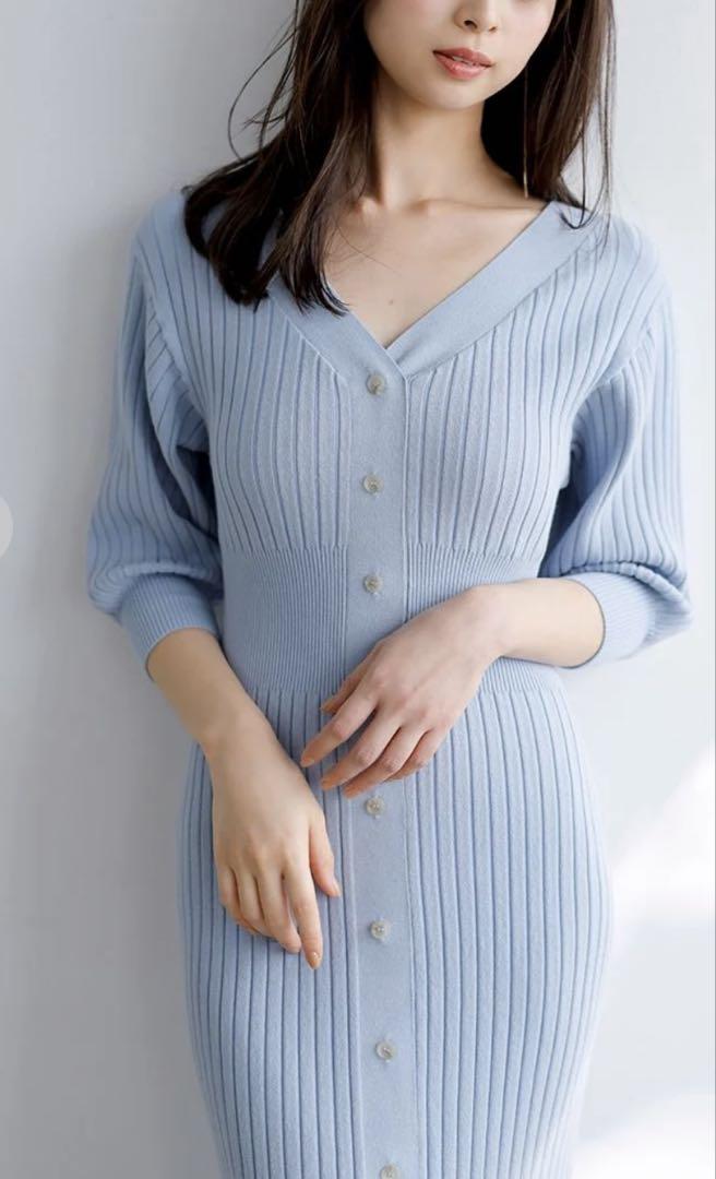 SNIDEL フロントボタンニットワンピース サックス　フリーサイズ