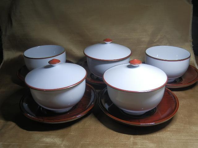 たち吉蓋茶托付き湯呑1客紅金瑞鶴皿12cm8x5cm