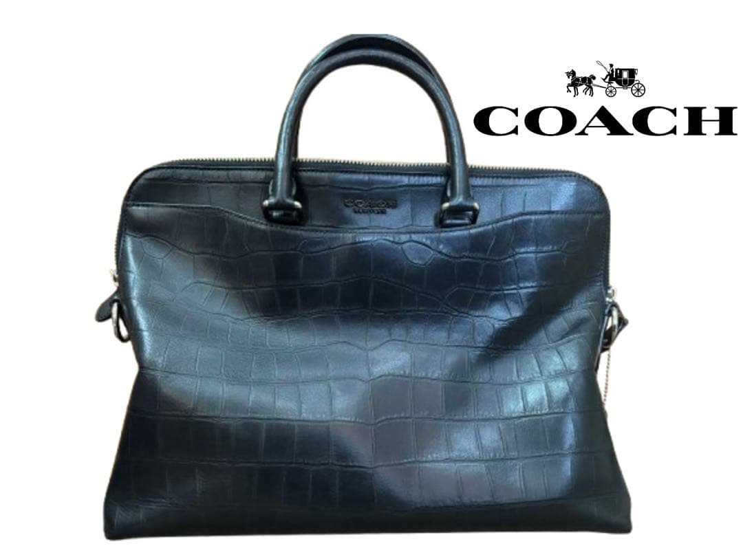 コーチ　F72970　クロコ型押しレザー　2WAYショルダー　ビジネスバッグ