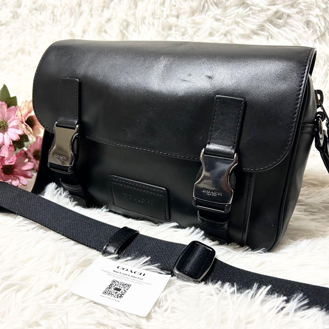 COACH コーチ スムース カーフ レザー トラック クロスボディ バック 黒