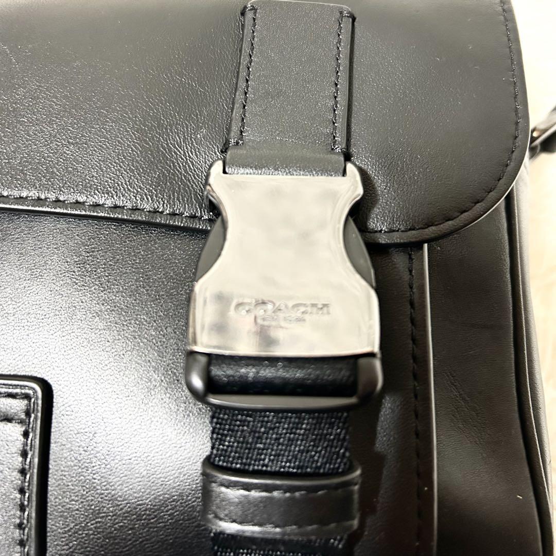 COACH コーチ スムース カーフ レザー トラック クロスボディ バック 黒