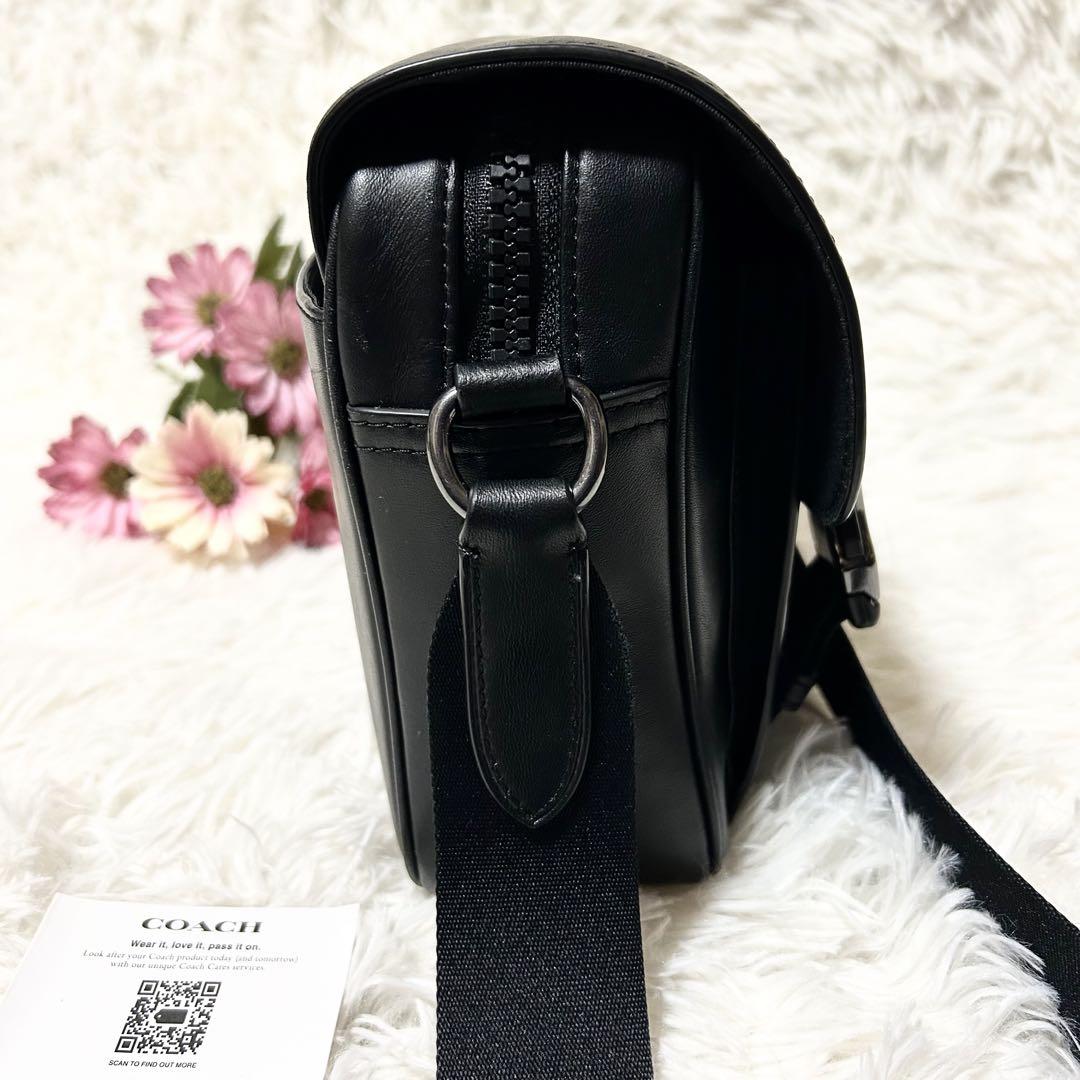COACH コーチ スムース カーフ レザー トラック クロスボディ バック 黒