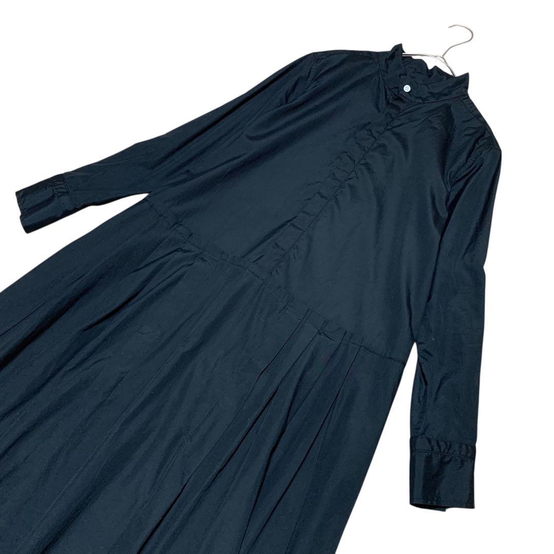 UNIVERSAL TISSU ロングシャツワンピース ノーカラー 比翼ボタン