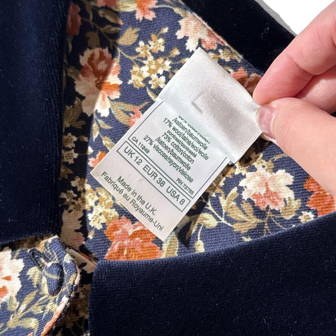 ローラアシュレイ ロングワンピース 花柄 ビンテージ ベロア 襟 ウール ローラアシュレイ ロングワンピース 花柄 ビンテージ ベロア 襟 ウール