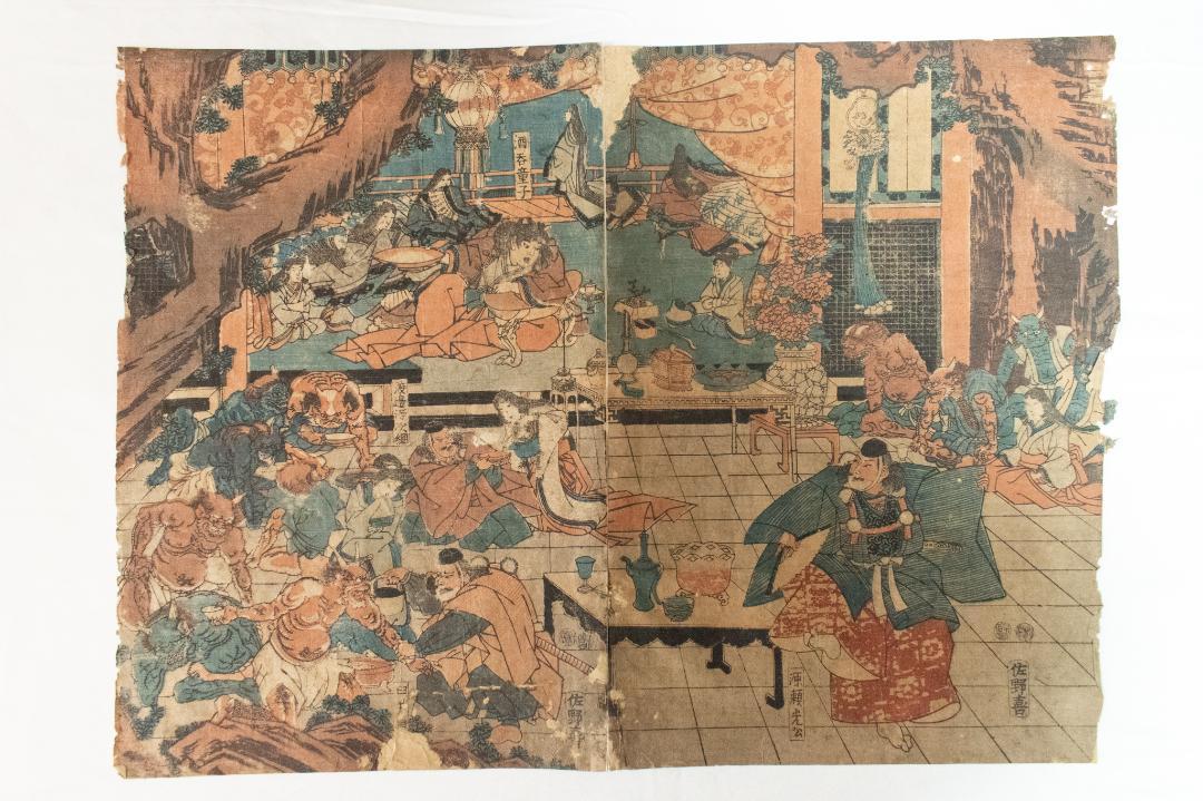 M▽歌川芳虎 大江山鬼賊住家 1847年 木版画 浮世絵 錦絵 (060)