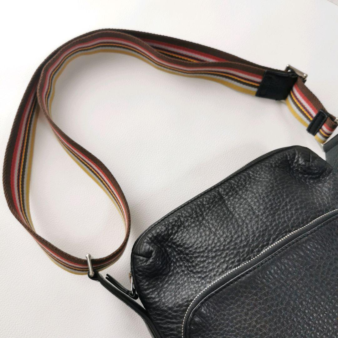 美品✨ポールスミス ショルダーバッグ マルチストライプ シボ革 黒 ボディバッグ