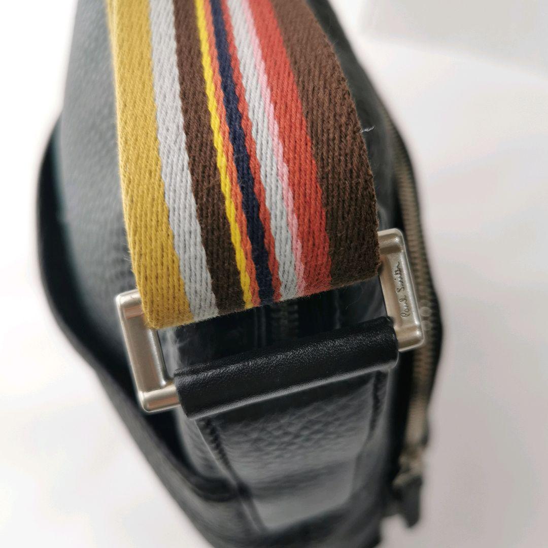 美品✨ポールスミス ショルダーバッグ マルチストライプ シボ革 黒 ボディバッグ