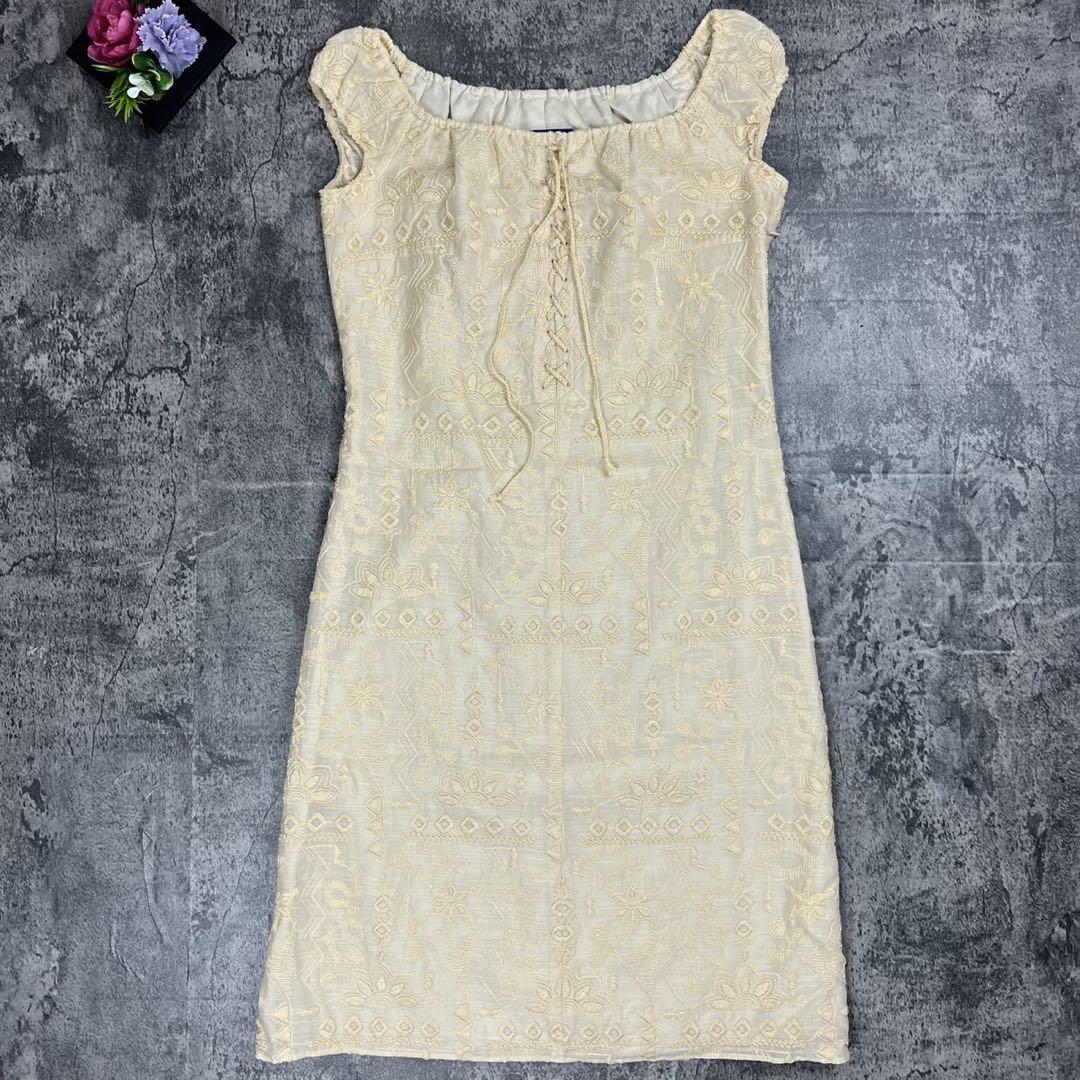 BURBERRY BLUE LABEL 希少 刺繍 コットン リネン ワンピース