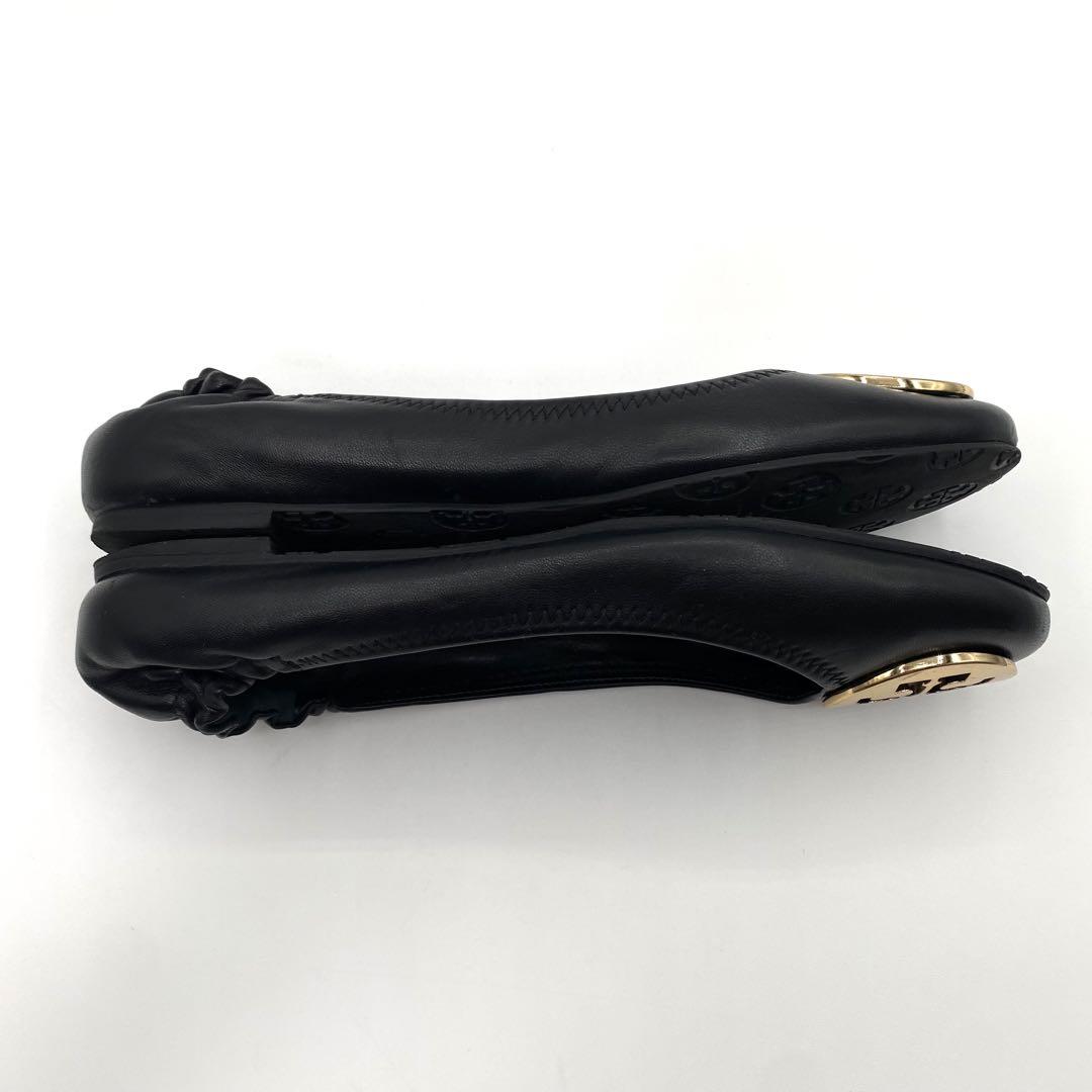 美品　TORY BURCH フラットシューズ　ブラック　レザー　ロゴ　24.5㎝