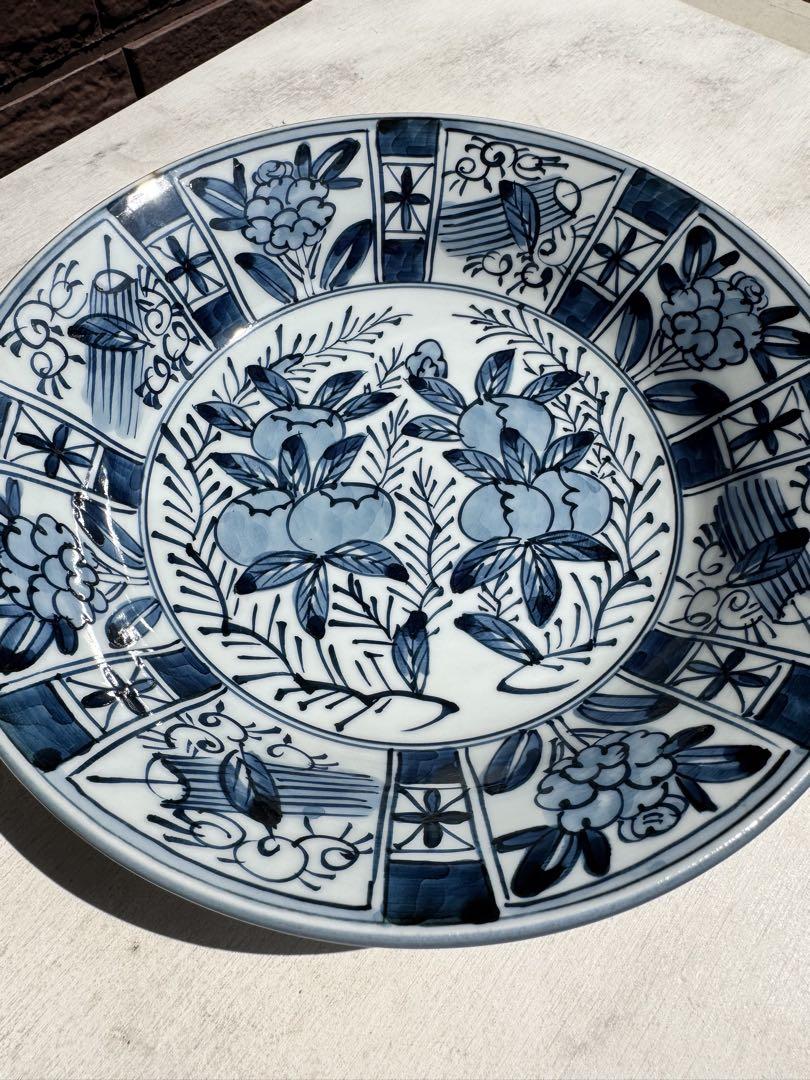 【源右衛門】 染付 芙蓉手 絵皿 深皿 椀 ボウル 22cm