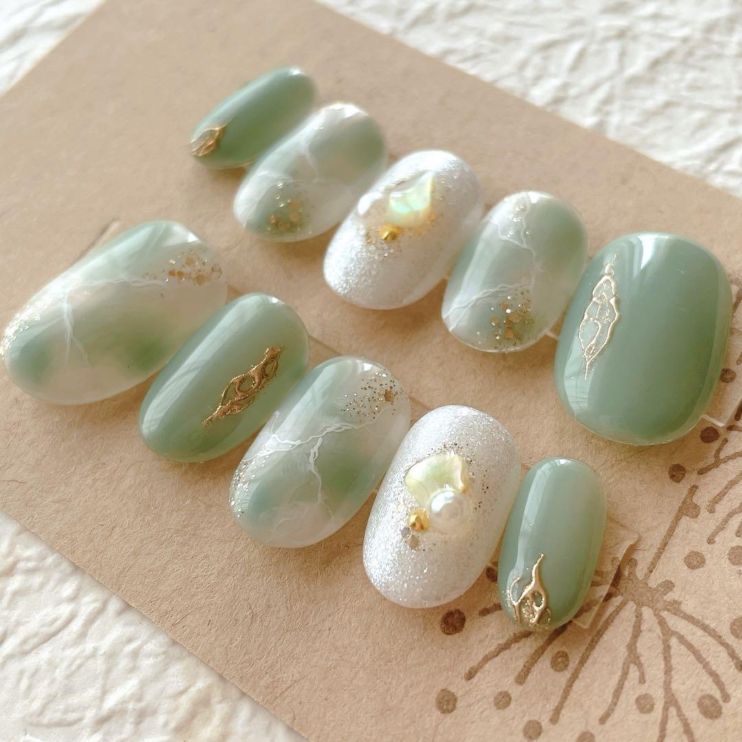 オーダーネイルチップNo.401 大理石 キラキラ ニュアンス