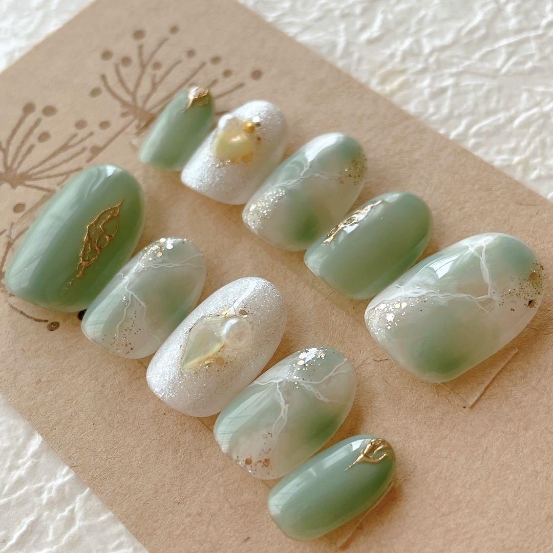 オーダーネイルチップNo.401 大理石 キラキラ ニュアンス