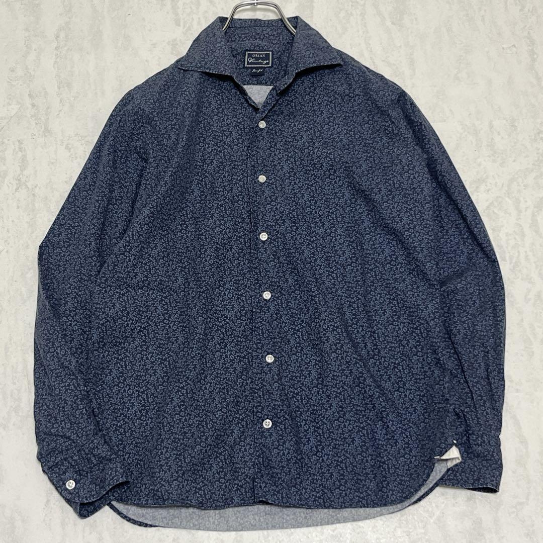 『オリアン ORIAN』カッタウェイシャツ 花柄 イタリア製 ネイビー 綿 M 4,550円