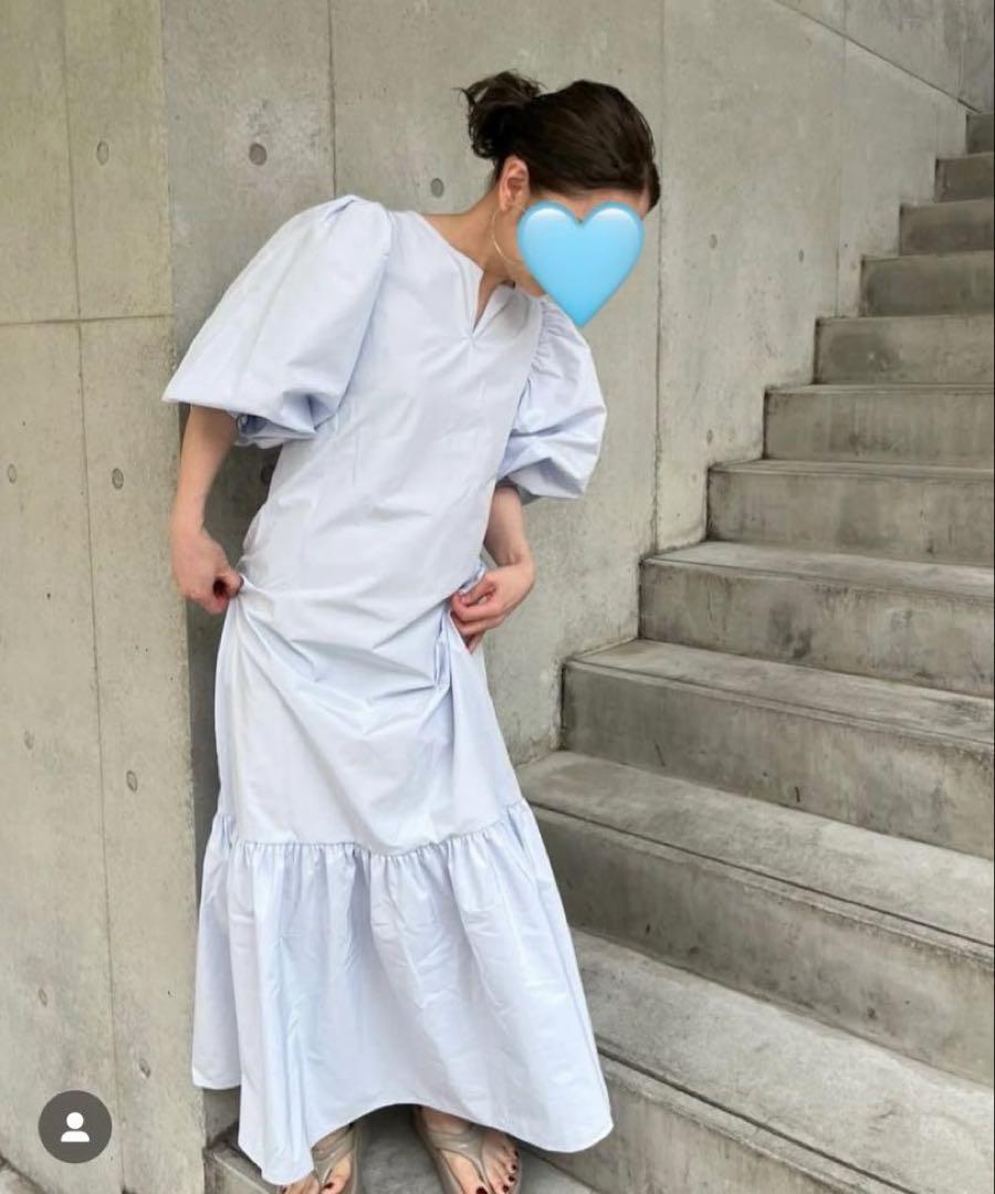 美品　hholic ロングティアードワンピース　水色　ペールブルー　パフスリーブ