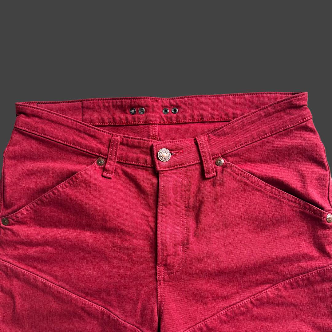 56DESIGN × EDWINライディングデニムパンツ バーガンディ 立体裁断