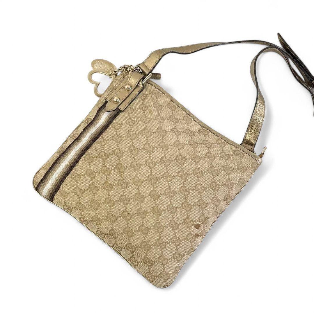 正規品 GUCCI グッチ ショルダーバッグ GGキャンバス ハート ゴールド