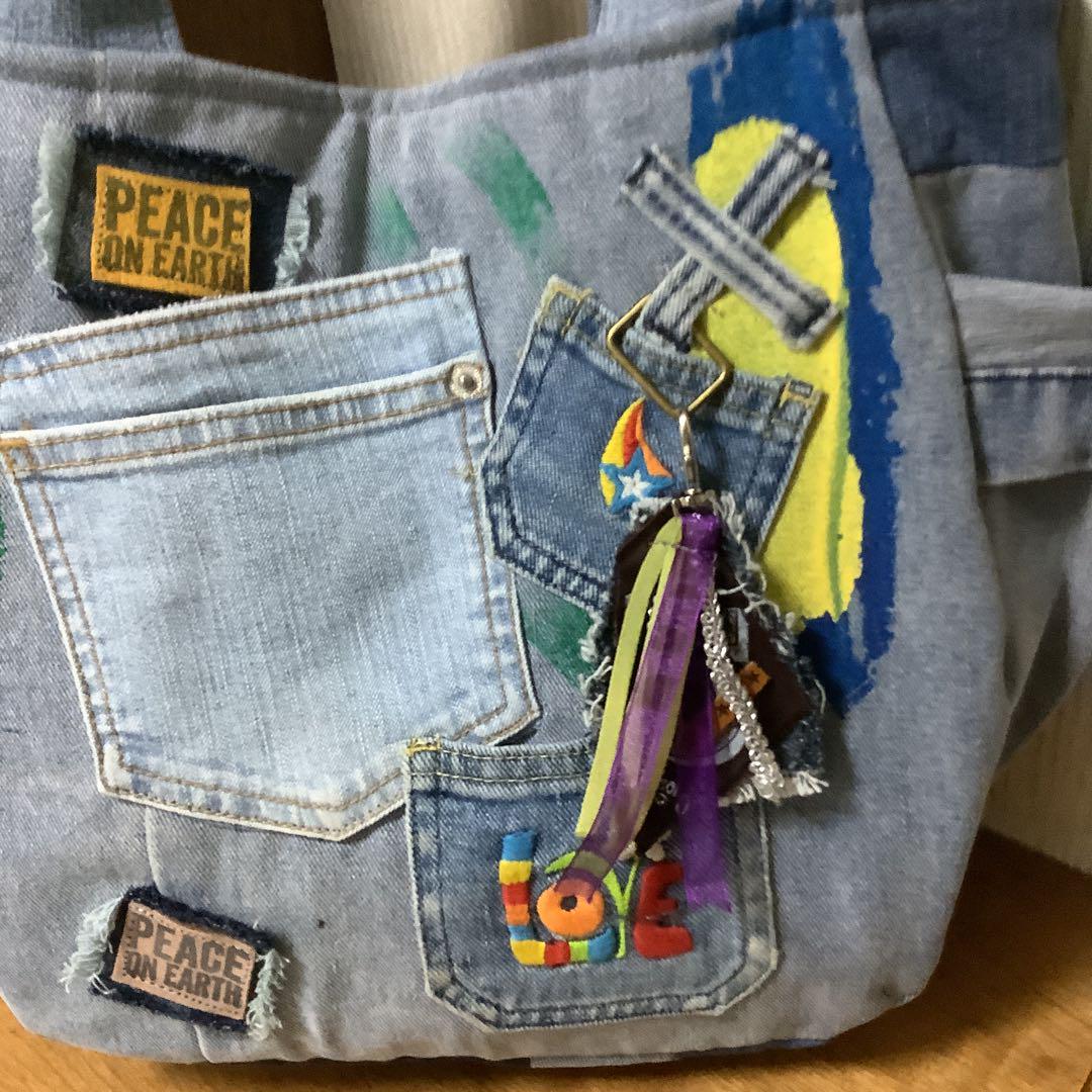 ハンドメイド リメイクデニム トートバッグ Dカン＆バッグ